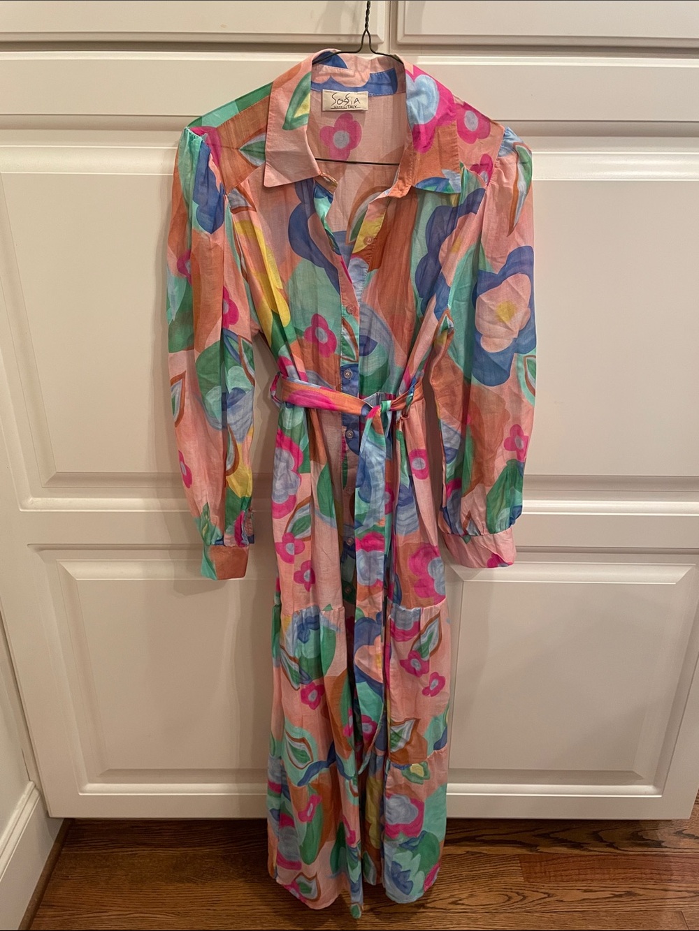 Sofia button front belted dress with detached lining sz M/L